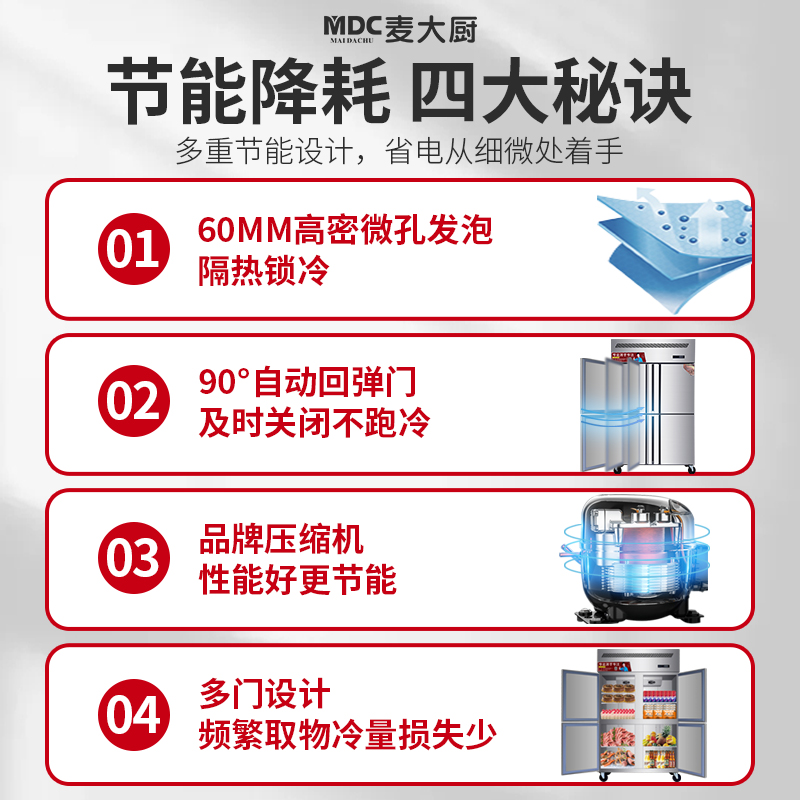 MDC商用四六門冰柜風(fēng)冷無(wú)霜冷藏冷凍款6門冰柜